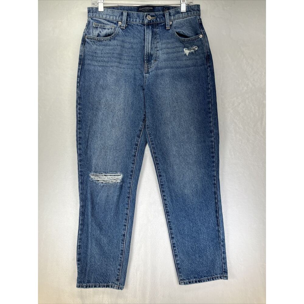 Lucky Brand High Rise Drew Mom Jeans Stretch Women’s Size 8/29 Ankle Distressed